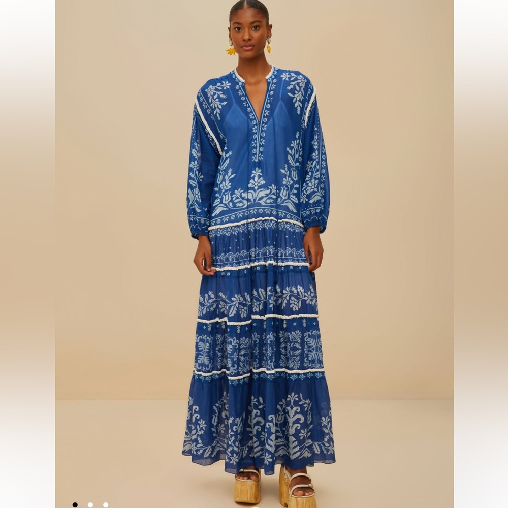 Tropical cross stitch Maxi Dress farm rio size M